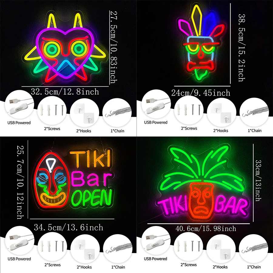 علامة نيون ليد من تيكي بيرة، قناع أيقونة البيرة بار ديكور الأعمال، يستخدم للرجل الكهوف والمطاعم والحفلات ومصابيح الحائط الفنية للنوادي.