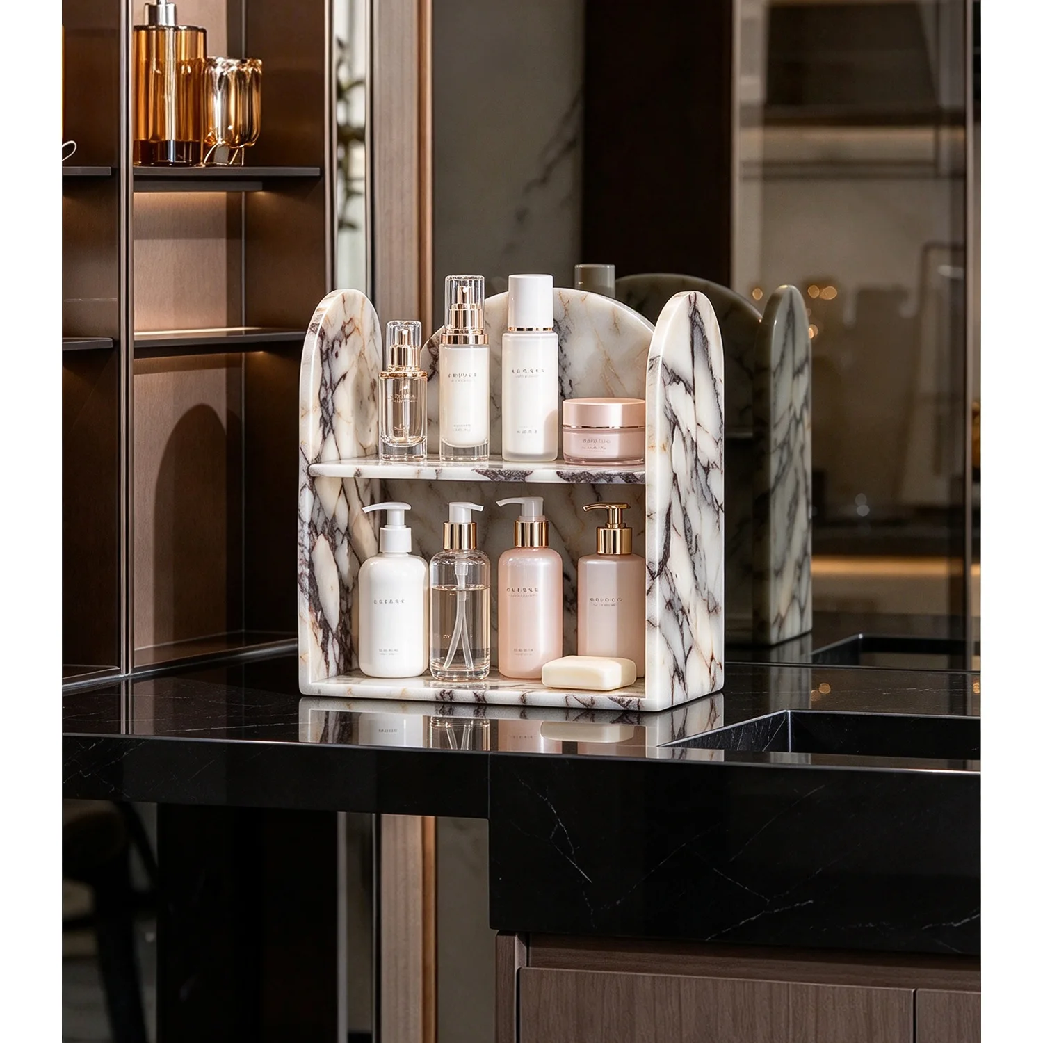 Home Edit Bathroom Storage - Dwupoziomowy, narożny regał do przechowywania z
