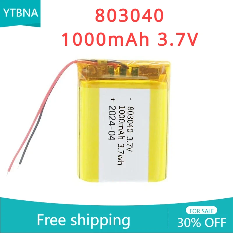 

803040 1000mAh 3.7V Lithium Polymer Battery for MP3/4/5 DVD GPS VR DVR Player Navigator Speaker Power Bank Electric Li-ion Tool