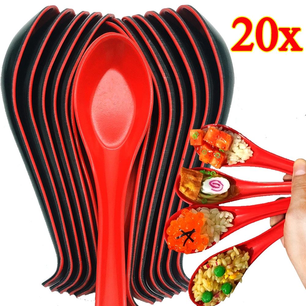 Red and Black Soup Spoon Spoon Plastic Bicolor with Hook Practical Portable Long Handle Anti Scalding Antiskid Kitchen Tableware