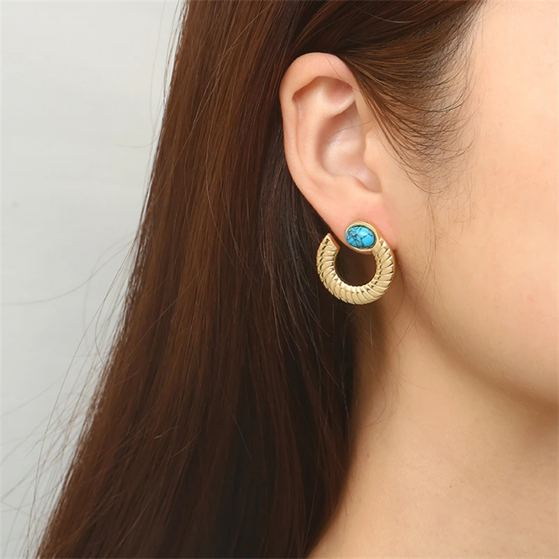 أقراط نسائية على شكل C من الفولاذ المقاوم للصدأ ، دوائر بسيطة ، دوائر محفورة ، مجوهرات راقية ، 316L ، موضة جديدة ، ريترو ، توي #1