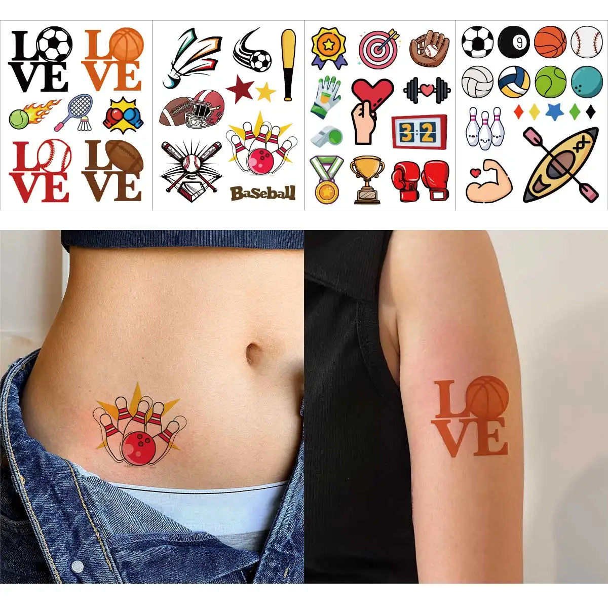 

TATTOO 4pcs "LOVE" Letter Sport Style Waterproof Temporary Tattoo Sticker Pattern Personalized Fake Tattoo Semi Permanent Tattoo