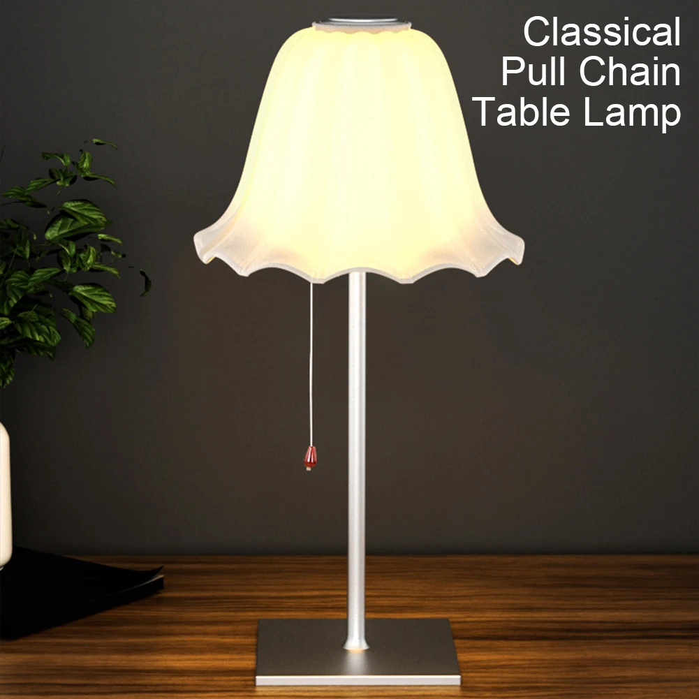 

Retro Crystal Pull-Cord Table Lamp Rechargeable Bedside Lights Minimalist LED Nightstand Light Cordless Battery Operated Lamps