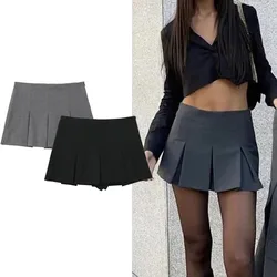 HXAO Pleated Mini Skirt Pants High Waist Grey Short Skirts Women Summer Black Skirt Shorts Streetwear Casual Women's Skort