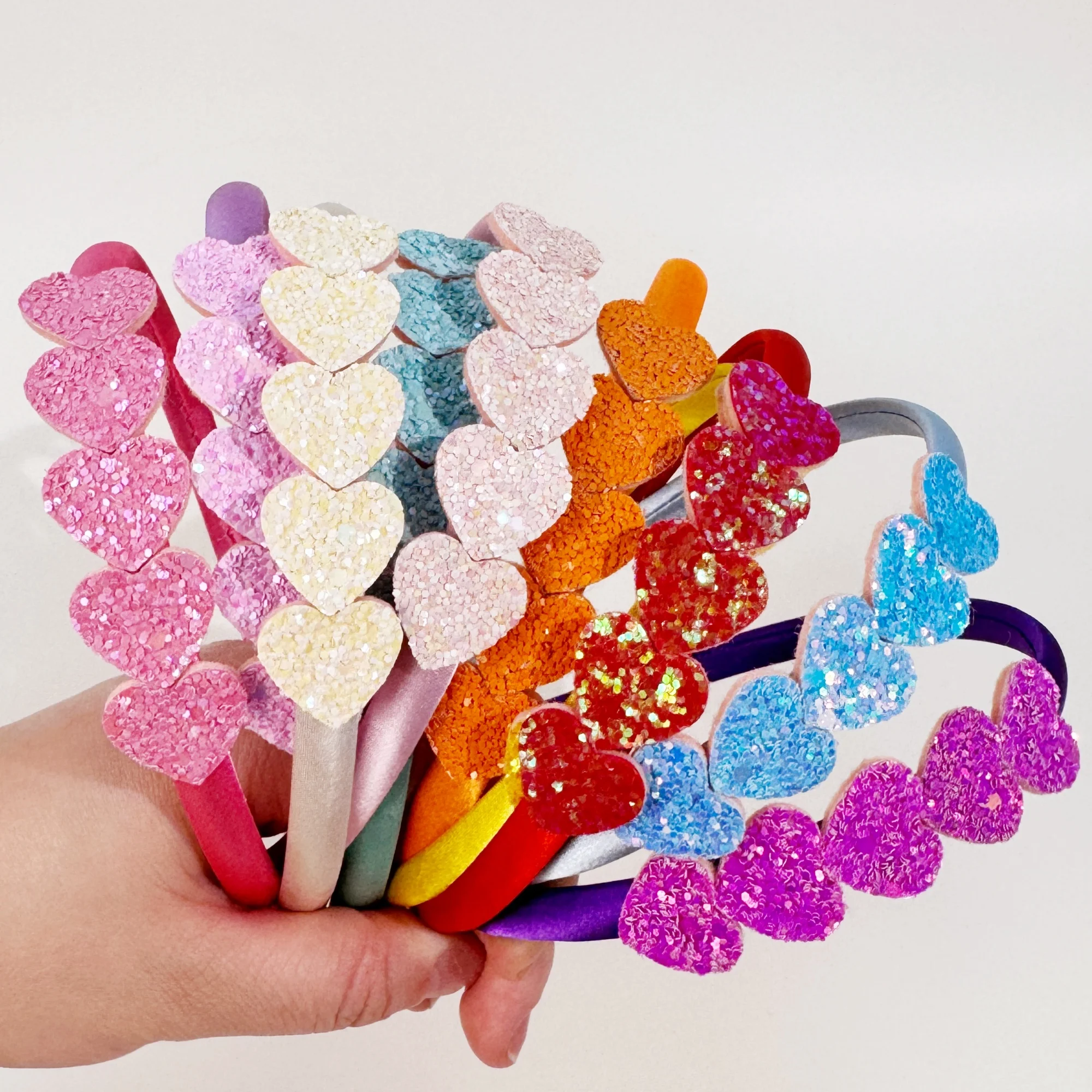 5/10PCS Glitter Heart Headbands for Girls Sparkly Heart Headband Plastic Satin Hairbands Children Kids Hair Accessories