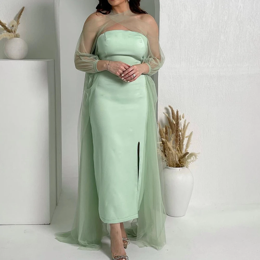 

Customized Exquisite Sequined Jersey Off the Shoulder Evening Dress Fashion Strapless Straight 3/4 Sleeves Celebrity Gowns