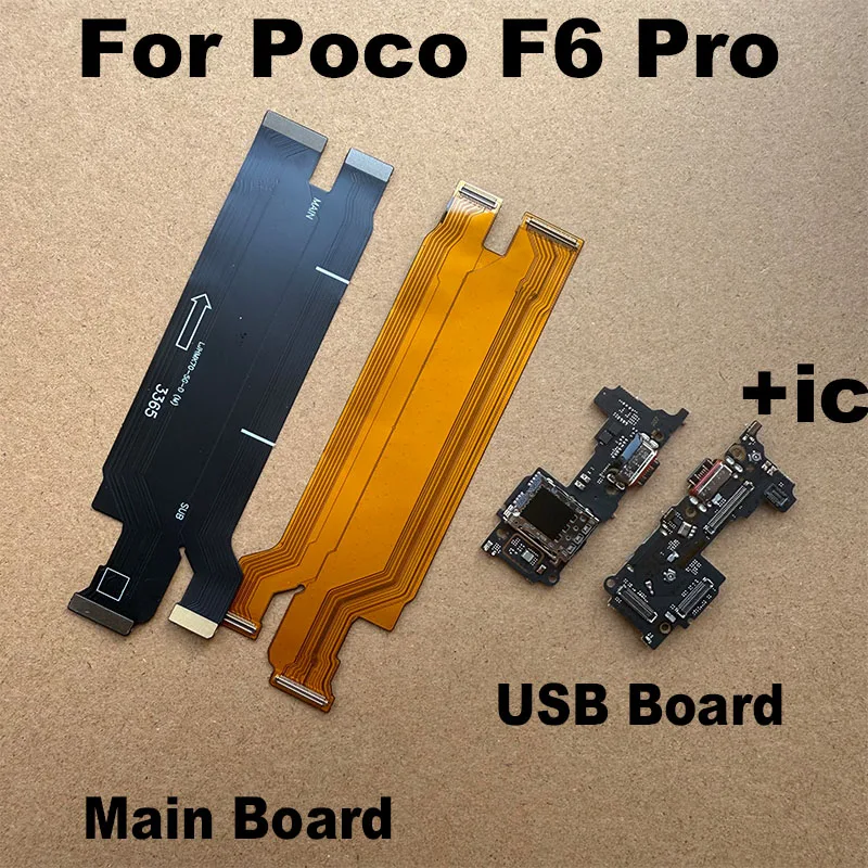 For Xiaomi Poco F6 Pro USB Charging Dock Port Mian Mother Mic Microphone Fast Connector Board Flex Cable Parts Replacement