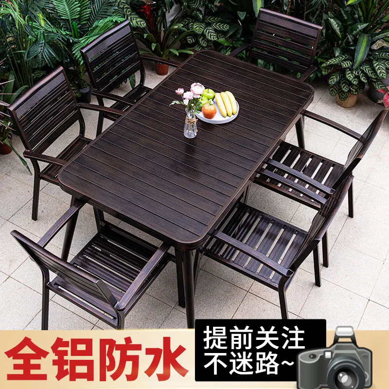 

Уличные столы и стулья из литого алюминия для двора, цельноалюминиевая садовая мебель для отдыха, вилла, гостиная под открытым небом, кованое железо