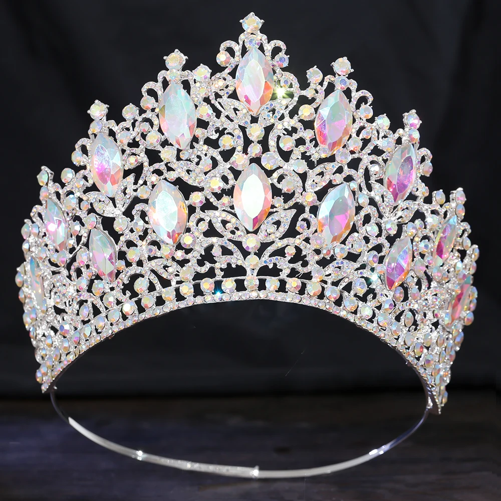 Luxury Oversized Baroque Crown Electroplated Queen Princess Tiara Hair Jewelry Sparkling Crystal Cake Topper for Decorations