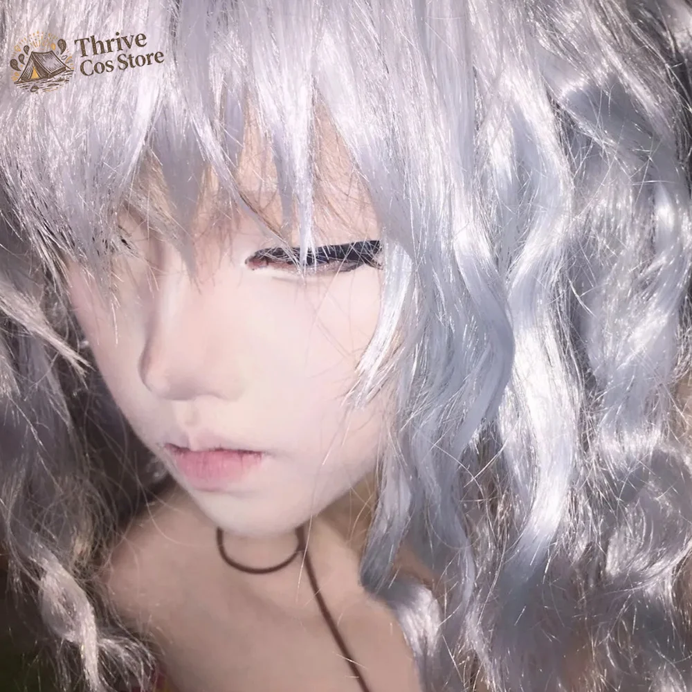 Imagen 6: Peluca de Cosplay de Anime Berserk Griffith, unisex, pelo rizado blanco plateado, peluca completa sintética resistente al calor, accesorio para carnaval de Halloween