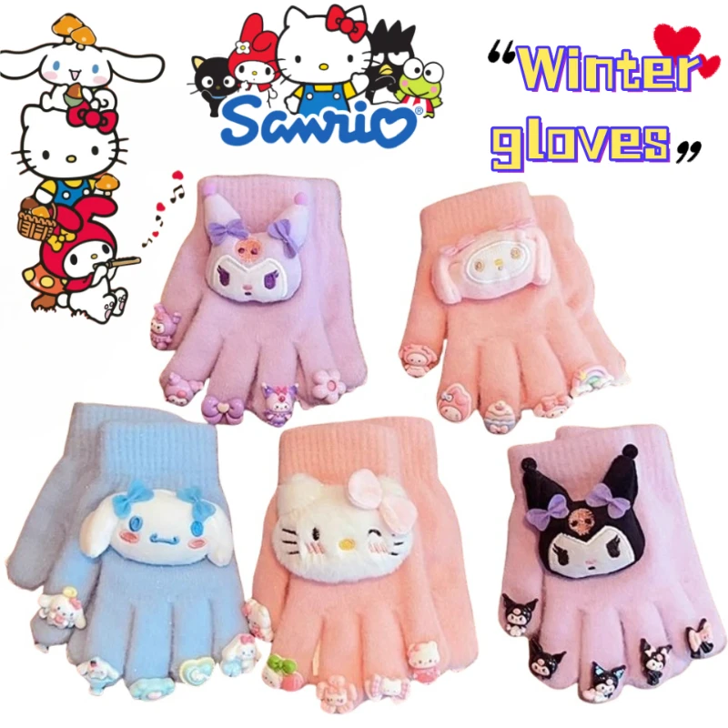 جديد سانريو مرحبا كيتي بلدي ميلودي سينامورول الكرتون لطيف الشتاء قفازات طالب في الهواء الطلق الدراجات يندبروف المضادة للانزلاق قفازات دافئة #1