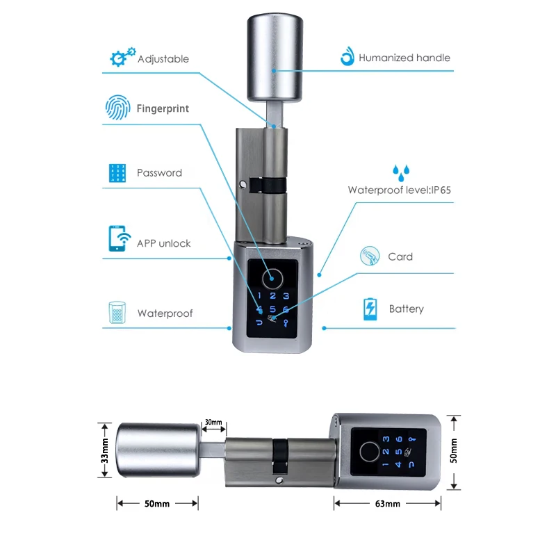 TTLock Smart Door Lock Fingerprint IC Card Password Key APP Unlock 5 Ways Humanized Handle IP65 Waterproof Battery Security