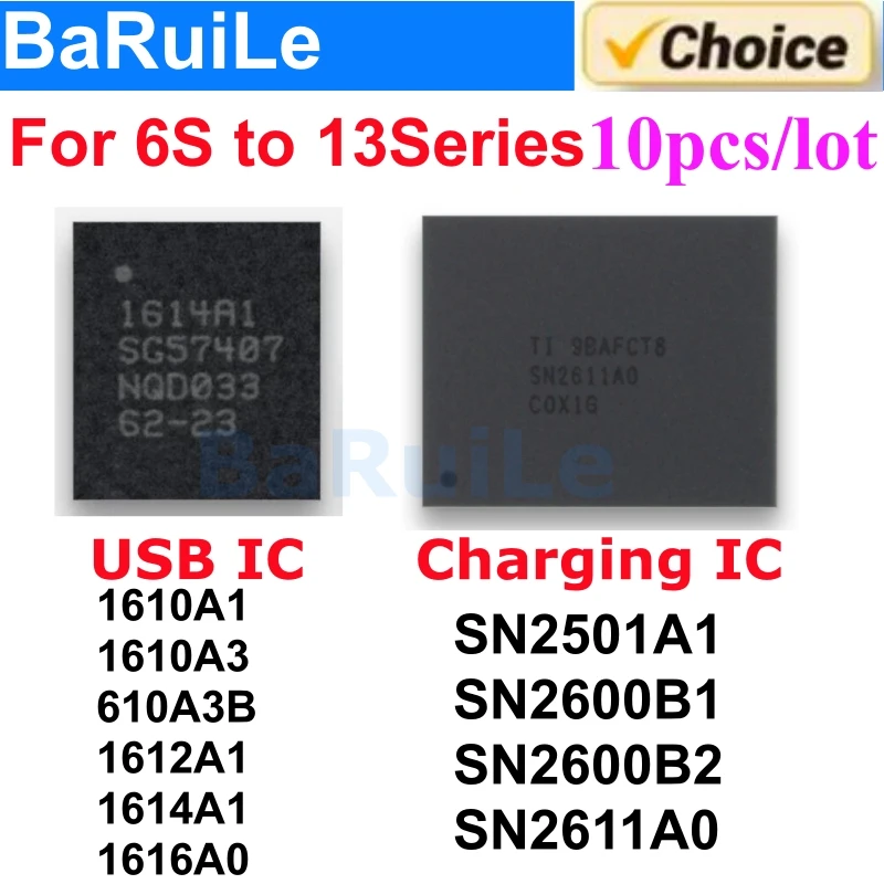 10 Uds IC de carga 1610A3 610A3B 1612A1 1614A1 1616A0 SN2611A0 SN2501 para iphone 11 12 13 Pro Max X 7 8 Plus 6s USB Tristar U2
