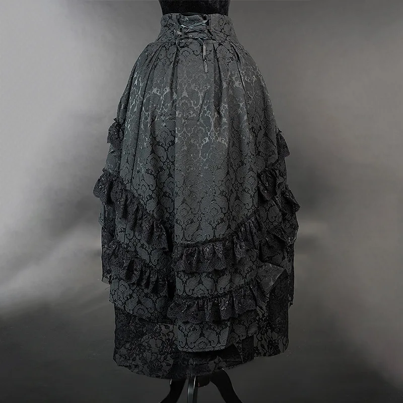 Gótico pesado bordado renda f saia punk sle assimétrico k alternativa loween traje plus size tecido de poliéster