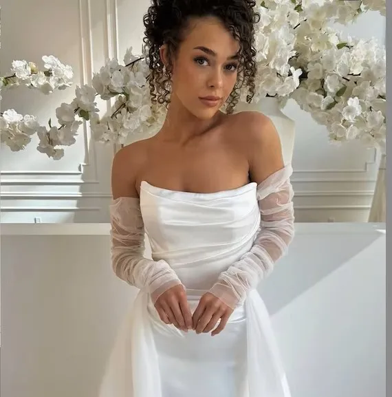 Bridal Arm Sleeves 85cm Soft Tulle Sheer Fingerless Design Ivory White for Wedding Photography GM20