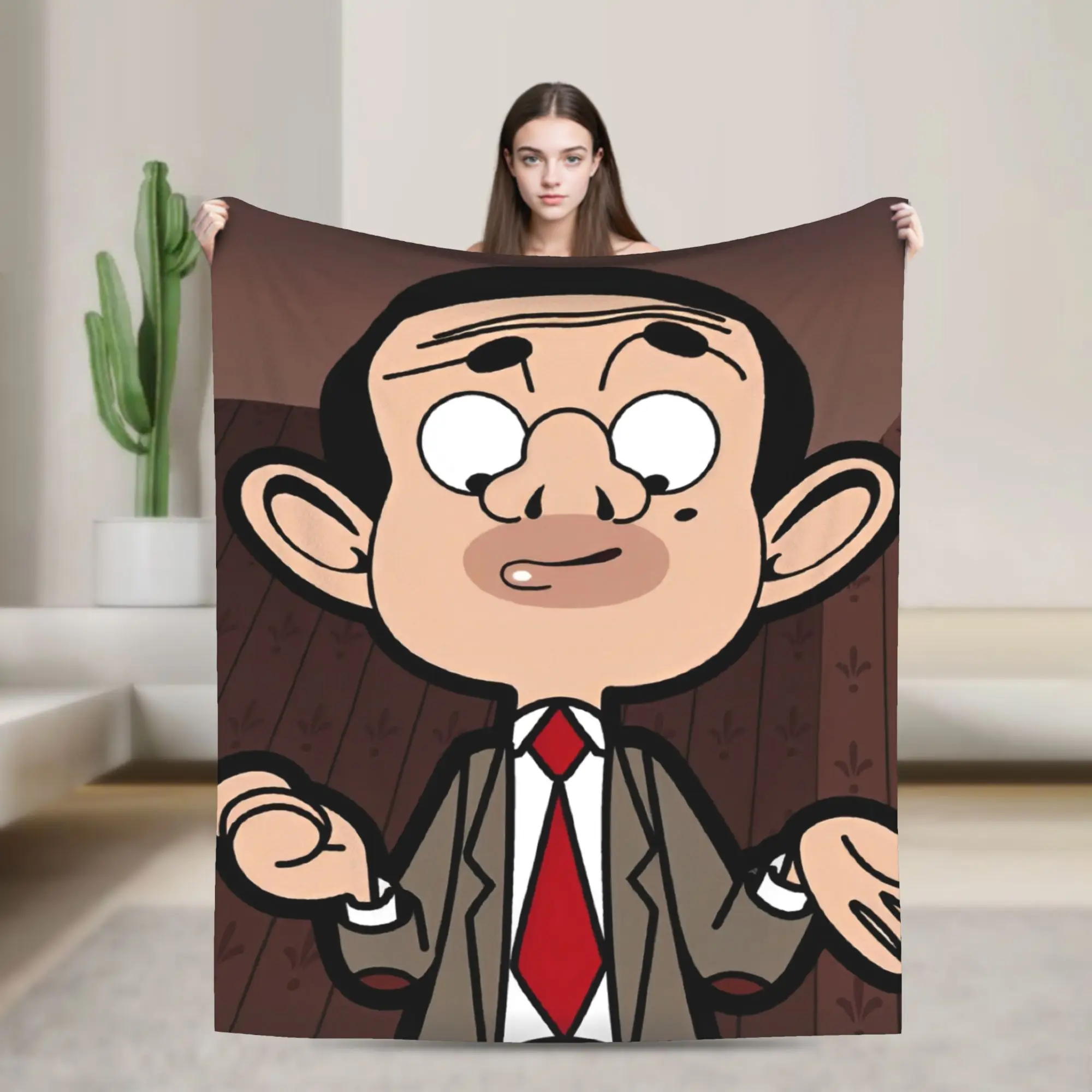 Mr Beans Funny Cartoon Blanket Velvet  Super Warm Throw Blankets for Airplane Travel Bedspread