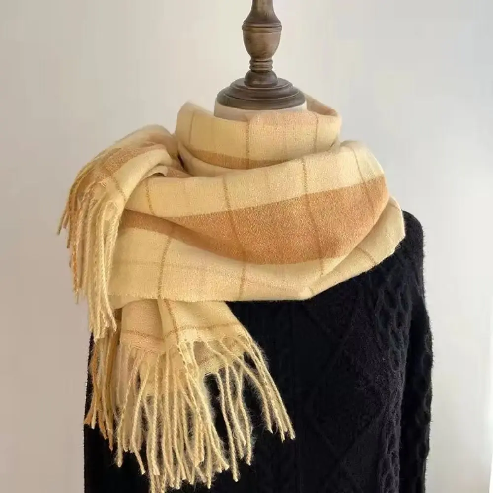 Casual Imitation Cashmere Winter Plaid Scarf Windproof Soft Long Tassel Scarves Thick Warm Blanket Women Wrap Shawls