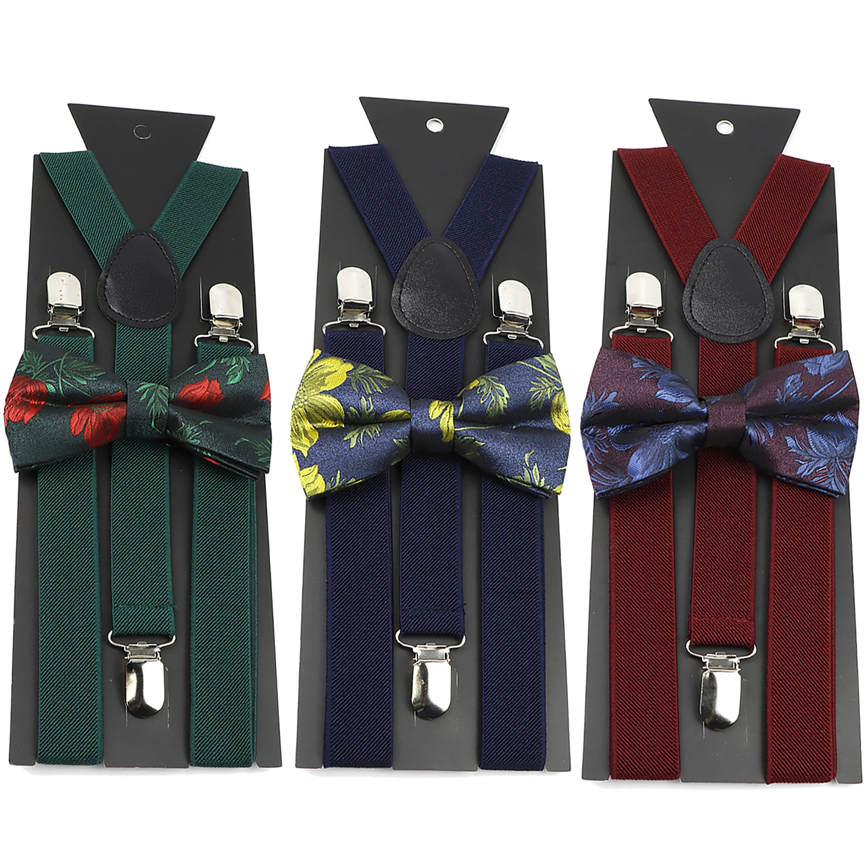 

Red Blue Green Elastic Leather Suspenders Bowtie Set Solid Color Men Women Adjustable Braces Straps Wedding Party Y-Back Belt