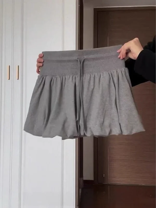 회색 꽃봉오리 스커트 여성용 하이웨이스트 큰 사이즈 퍼프 숏 랜턴 스커트 슬림핏 출퇴근 스타일 단색 하프 길이