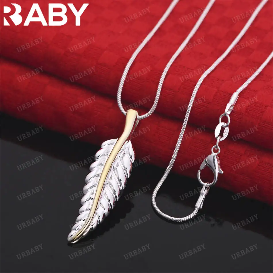 

URBABY 40-75cm 925 Sterling Silver Leaf Pendant Necklace Charm Trend Birthday Gifts Fashion Party