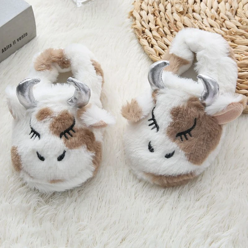 Winter Toddler Boys Slippers Indoor Plush Warm Kids House Footwear cute Cartoon Caw Soft Rubber Sole Home Shoes Girls Baby Items