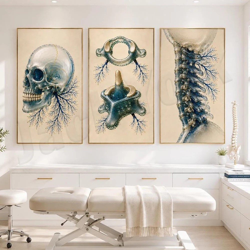 Cervical spine anatomy, atlas, angiography, cardiovascular, X-ray exposure, radiology posters, neurology clinic decorations