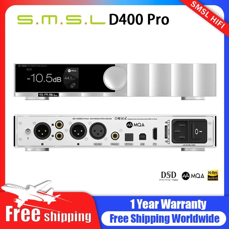 

SMSL D400 Pro Audio Decoder DAC AK4191 AK4499EX MQA-CD Bluetooth XU316 DSD512 Optical Coaxial 32bit/768kHz With Remote Control