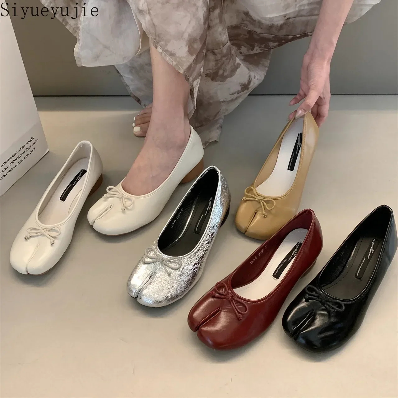 

Split Toe Ballerina Shoes Mary Janes Leather Ballerines Femme Chaussure 2024 New Fashion Bow Women Ballet Flats Shoes