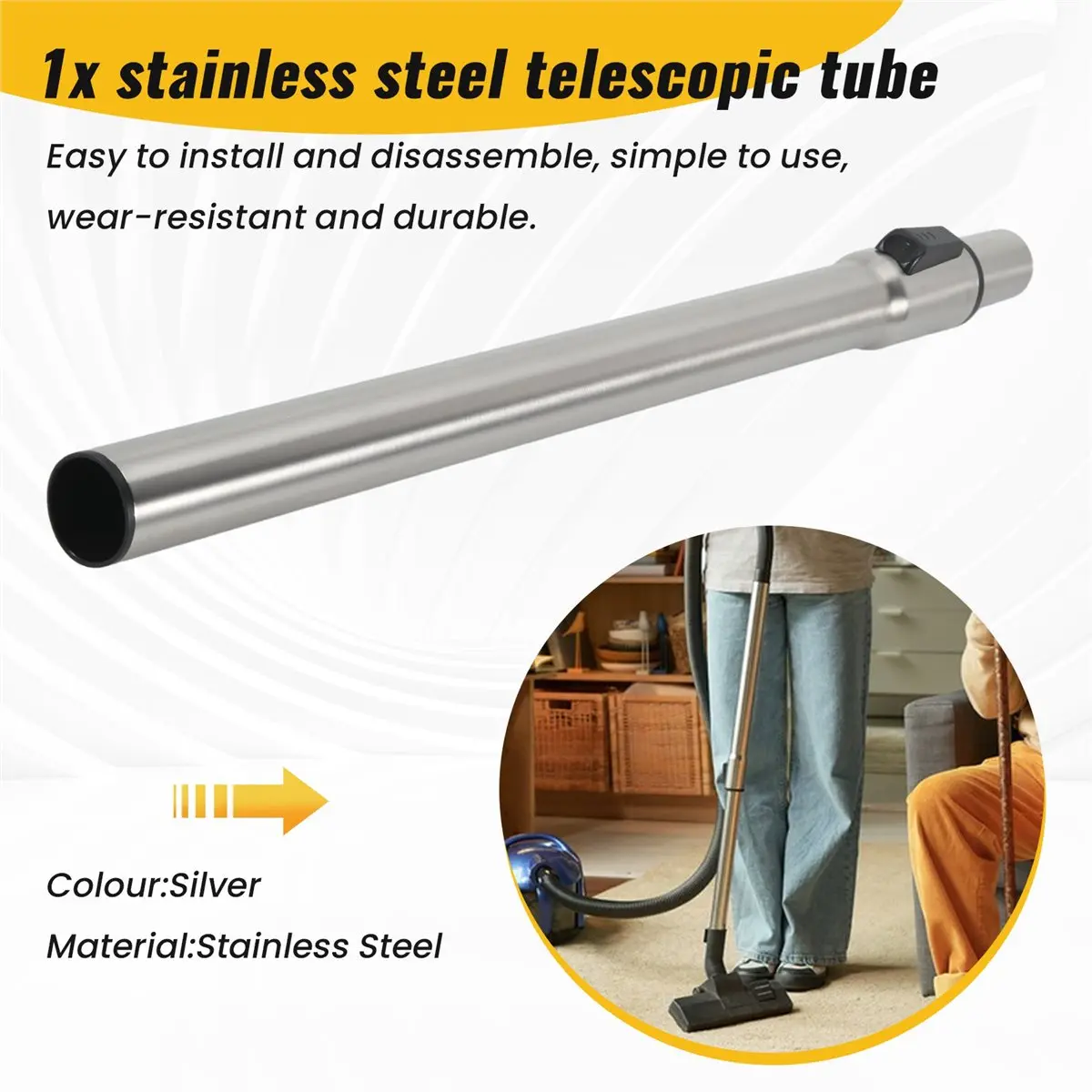 (MEOF) Tubo de Aço Inoxidável para Aspirador Karcher WD2 WD3 WD4 WD5 NT18 NT20 NT25 NT30 NT38, Tubo de Extensão Telescópico