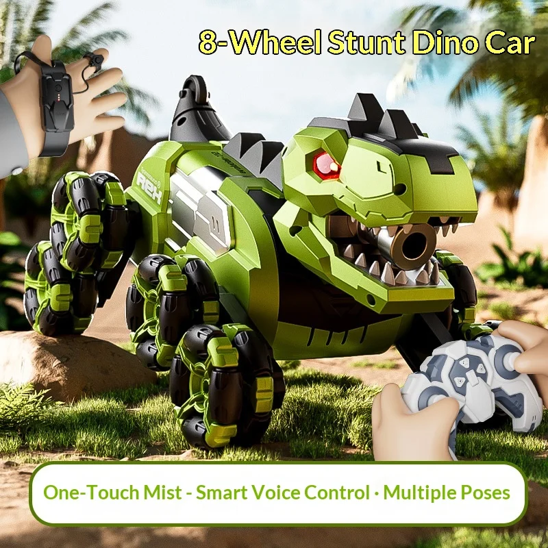 

4DRC Remote Control Dinosaur Car 8 Wheels Spray Voice Control Light And Sound Stunt Toy Car For Boys Birthday Holiday Gift