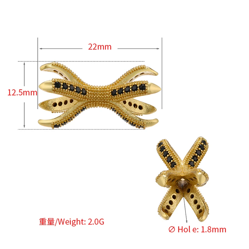 ZHUKOU X shape CZ Zircon Spacer Beads DIY Beads Charms for bracelet Jewelry connectors Making Accessories wholesale VZ281