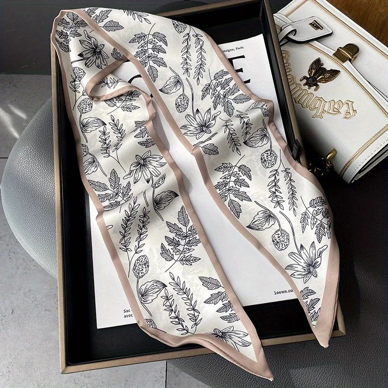 Spring /Summer New Long Printed Silk Scarf Women Luxurious Foulard Satin Hairband Lazy Hijab Versatile Neckchief