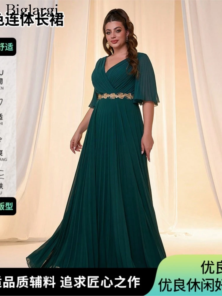 

Летнее шифоновое платье больших размеров для женщин, элегантное, с завышенной талией, модное, с расклешенными рукавами