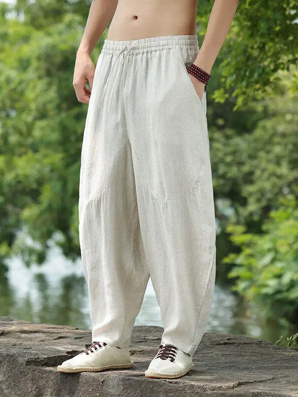 

00% Pure Linen Men's Summer Thin Breathable Cotton Linen Straight Leg Loose Casual Pants Large Size Youth Active Sle Long ...