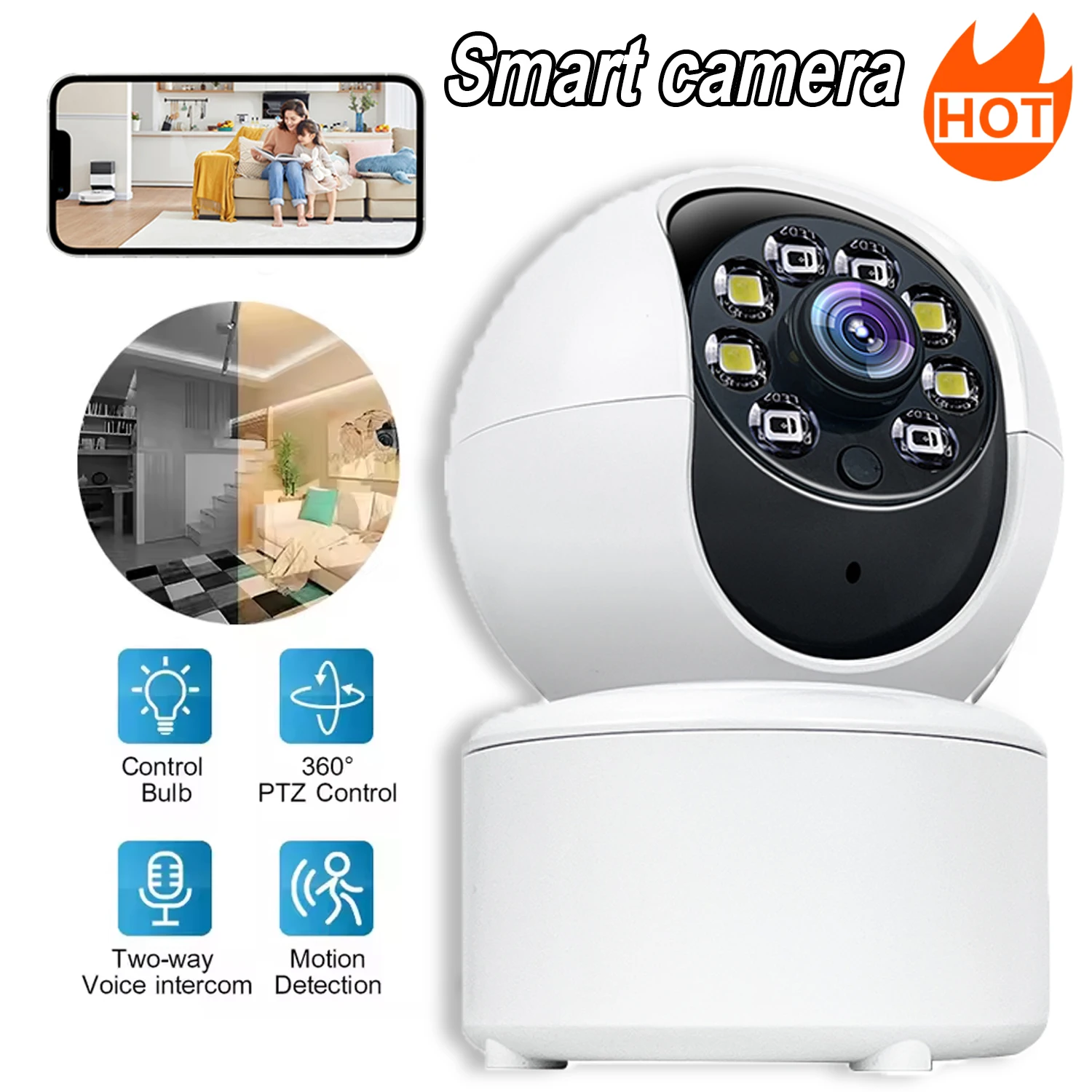 

HD 4K WiFi SmartCamera Indoor Auto Tracking Wireless Security Baby Monitor Supports Two-way Audio Color Night Vision Home Camera