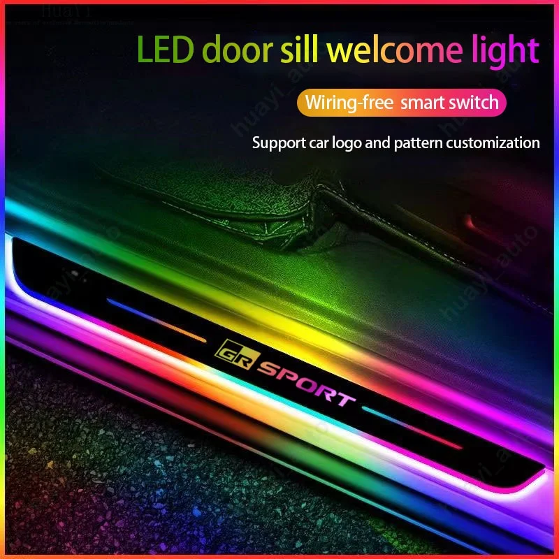 Car Welcome LED Light Door Sill Plate Anti-scratch Decoration for Toyota GR Sport Corolla Hilux Camry Yaris 4Runner Prius CHR