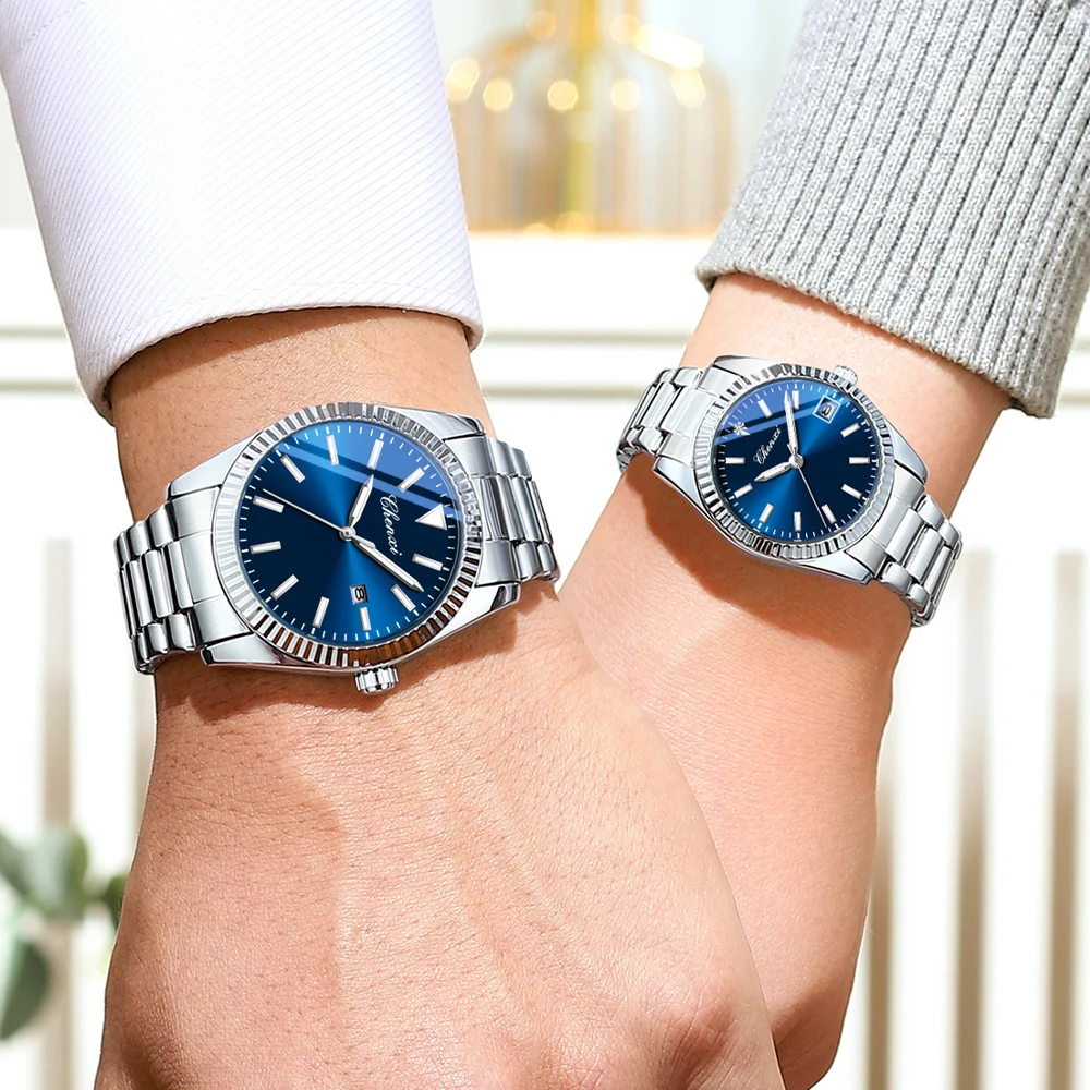 CHENXI العلامة التجارية الأصلية زوجين ساعة اليد للماء مضيئة ساعة كوارتز ساعة اليد الفاخرة هدية مثالية للرجال والنساء