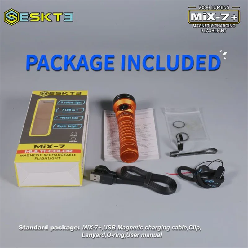 SKILHUNT ESKET MiX-7 Gen 2 Plus Multi-color 2000 lumens 18650 Magnetic Charging LED Flashlight