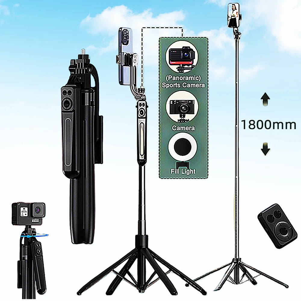MEUYAG 1.8m Selfie Stick Extendable Wireless Bluetooth Remote Portable Smartphone Tripod Stand Mount For iOS Android Phone