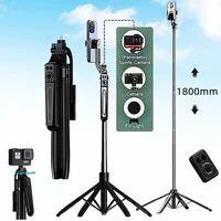 MEUYAG 1,8 m palo de Selfie extensible inalámbrico Bluetooth remoto portátil Smartphone trípode soporte para teléfono iOS Android