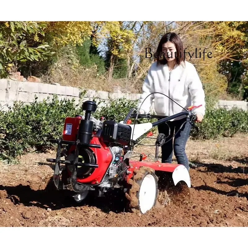 BJ Diesel Micro Tiller Four-wheel Drive Rotary Tiller Agricultural Small Trencher Ploughing Field Ridging Plough
