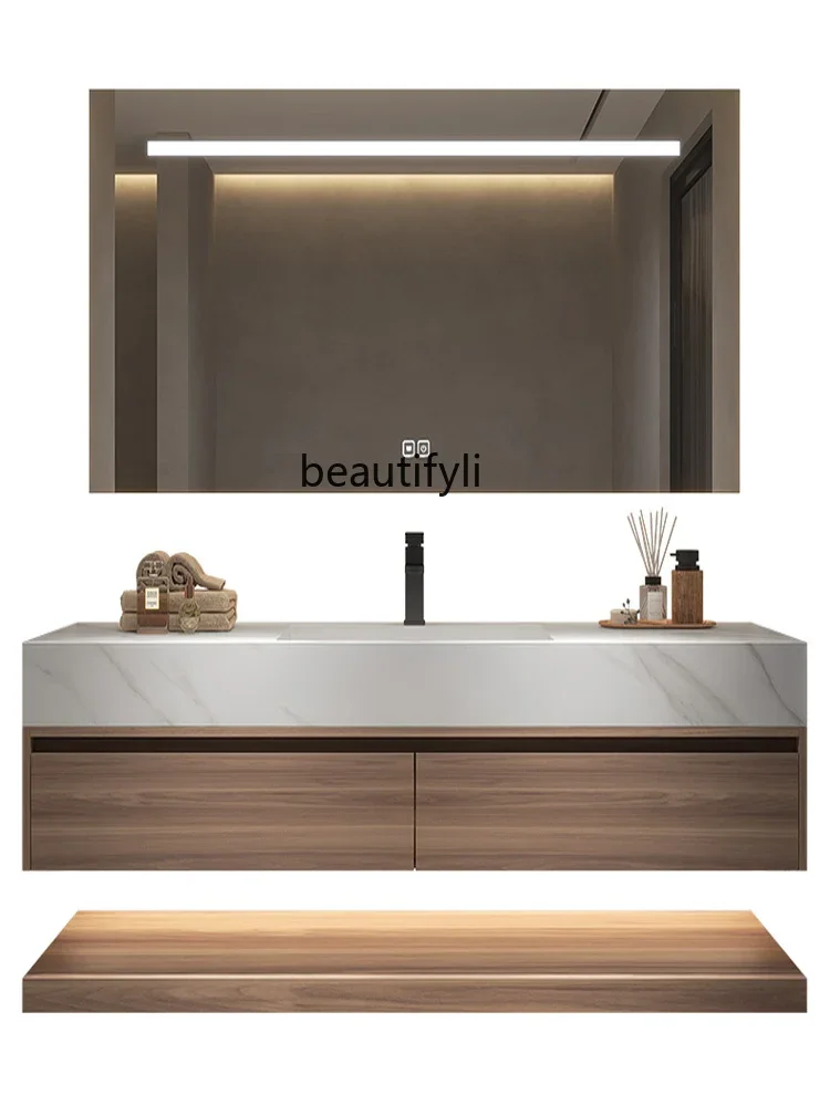 Modern Minimalist Bathroom Stone Plate Seamless Ceramic Whole Washbin Bathroom Cabinet Inter-Platform Basin Combination