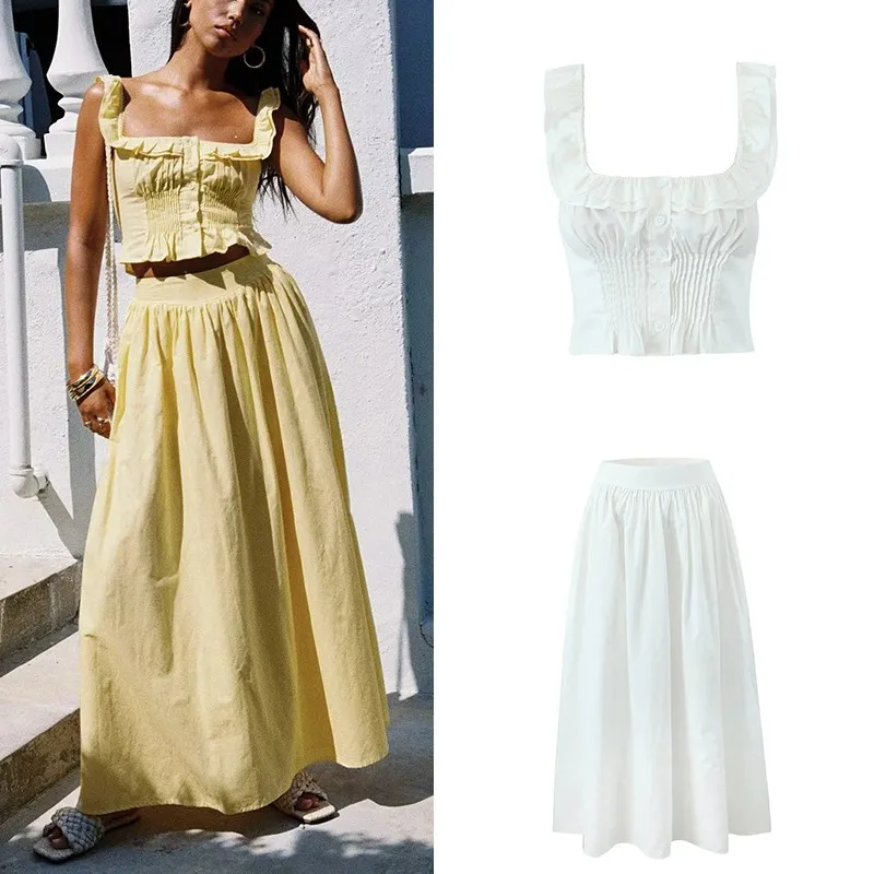 

Элегантный повседневный льняной комплект: жилет и длинная юбка, женская мода Весна 2025, костюм-двойка, бренд ZADATA, для взрослых, всесезонная одежда