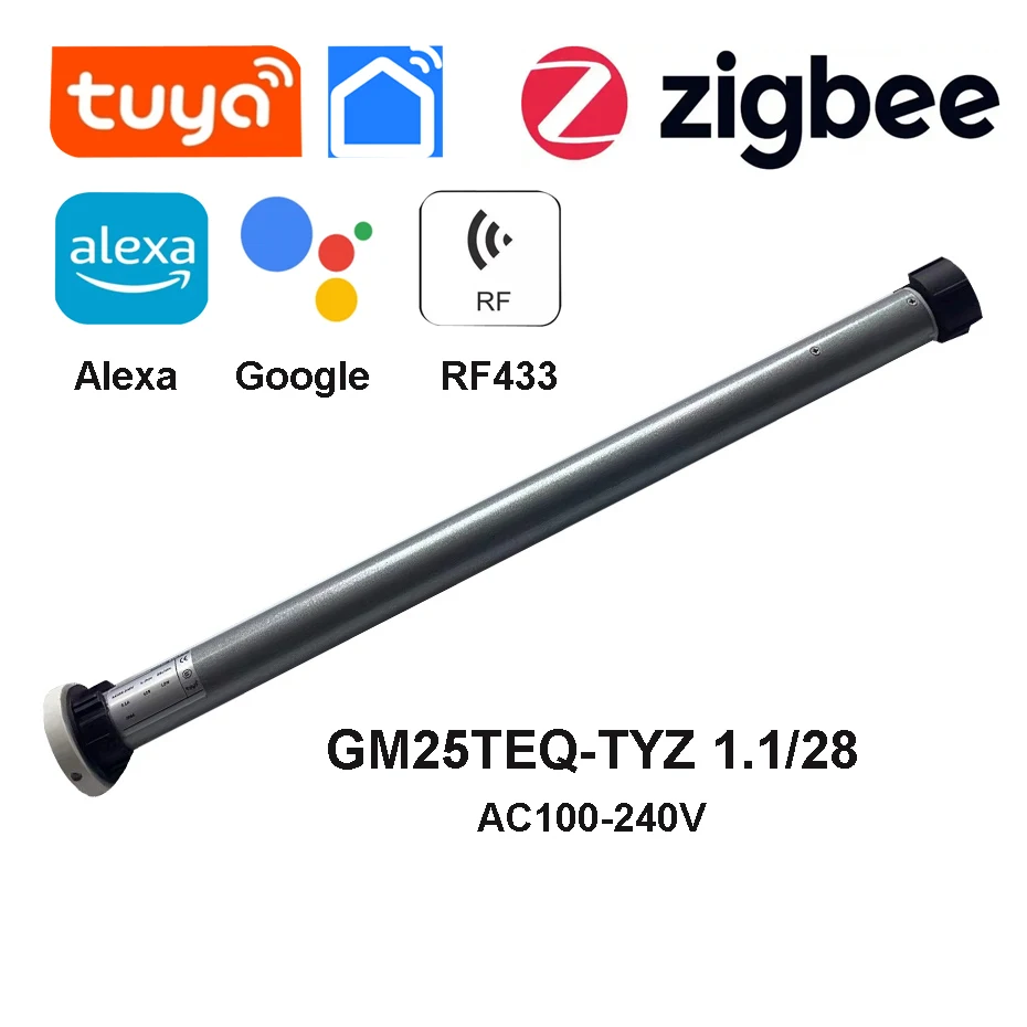 

Tuya Zigbee Smart Rolling Blinds Tubular Motor,Tuya App/Rf433 Control,Voice Control by Alexa Google Home,for Dia 38mm Tube,1.1N