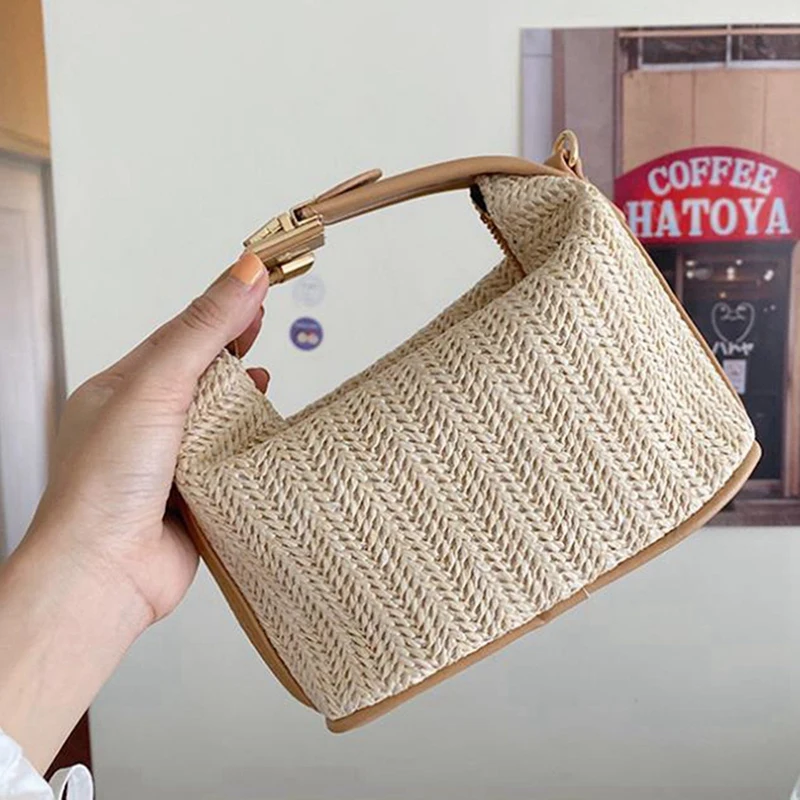 2X Women Straw Crossbody Bag For Bohemian Small Knitting Summer Purse And Handbag Vacational Bucket Beach Bags