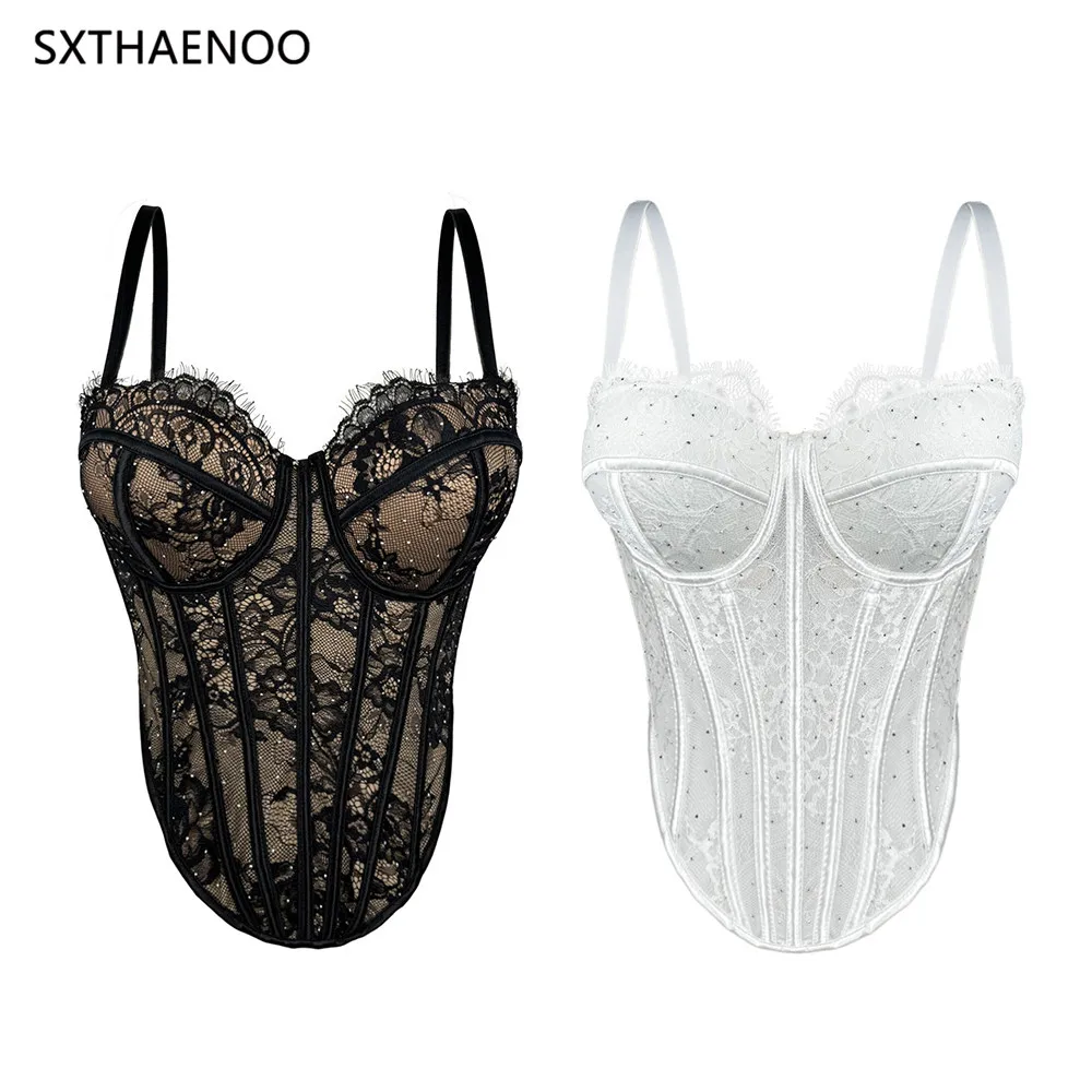 

sxthaenoo top women ropa de mujer clothing crop tops y2k clothes tanks & camis lace gather summer corset lace girls 2025