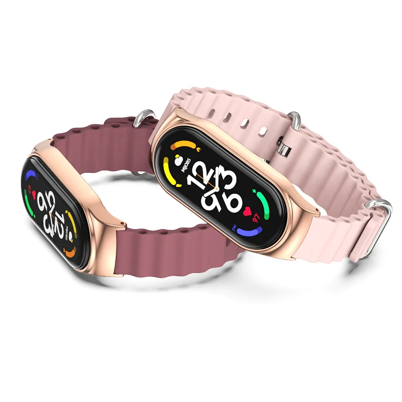 S25 سيليكون + حافظة معدنية المحيط حزام ساعة اليد Mi حزام 8 مناسبة لسوار Xiaomi 3/4/5/6/7/8 حزام 04 سلك 304 معدن #5