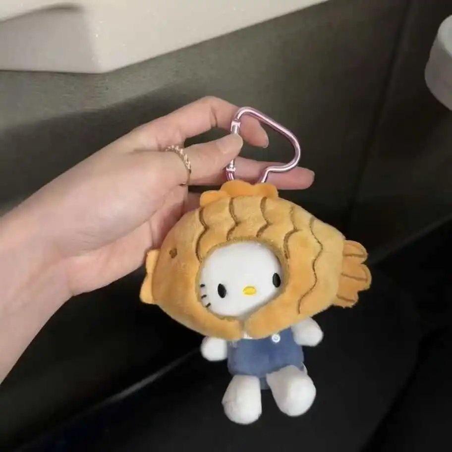 Olá kitty taiyaki forma de pelúcia bonito cartoo chaveiro boneca brinquedo plushie chaveiro sacos pingente decoração natal presente aniversário