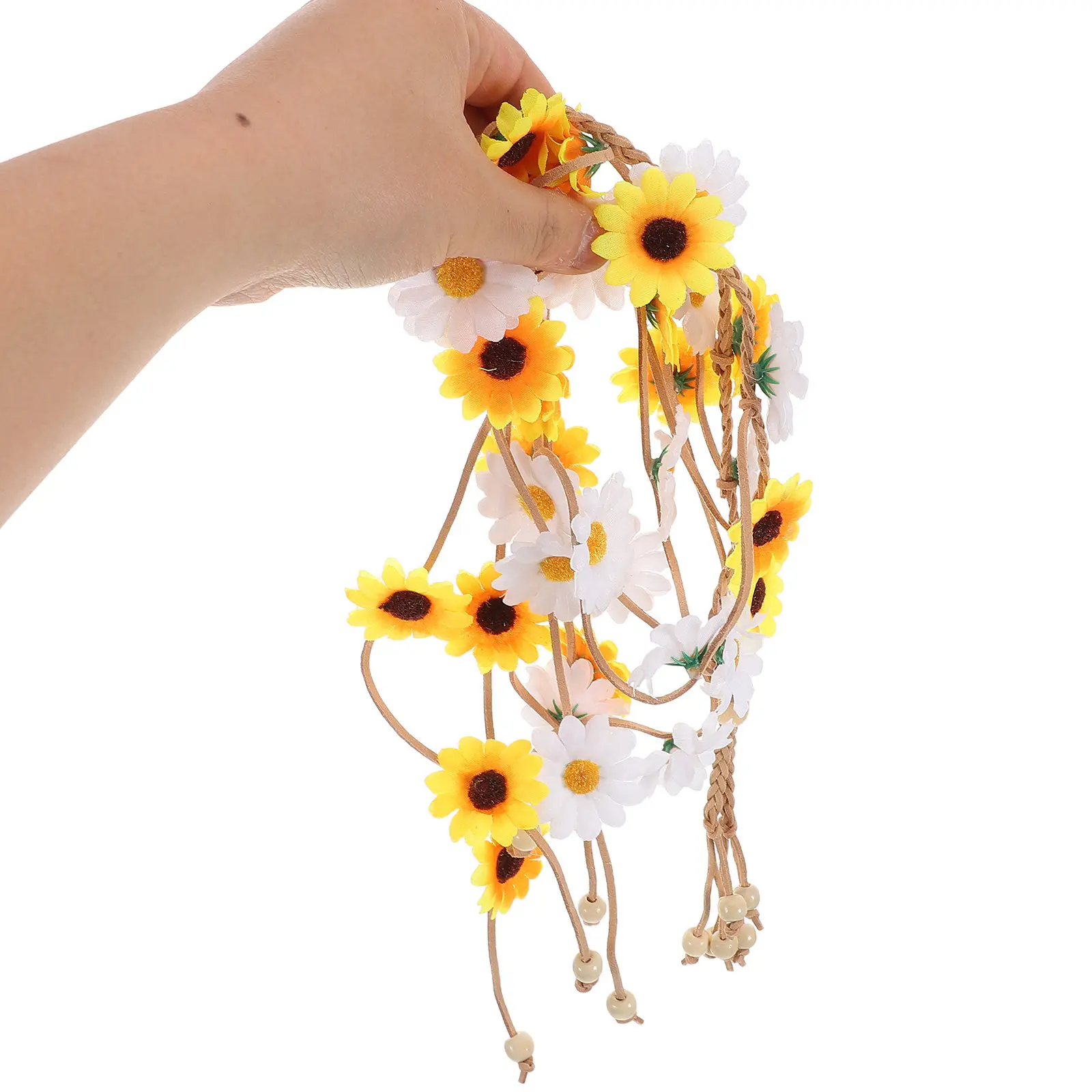 

Flower Hippie Headband For Women Adjustable Floral Crown Sunflowers Beads Handmade Festival Hair Accessory Boho Headband Party