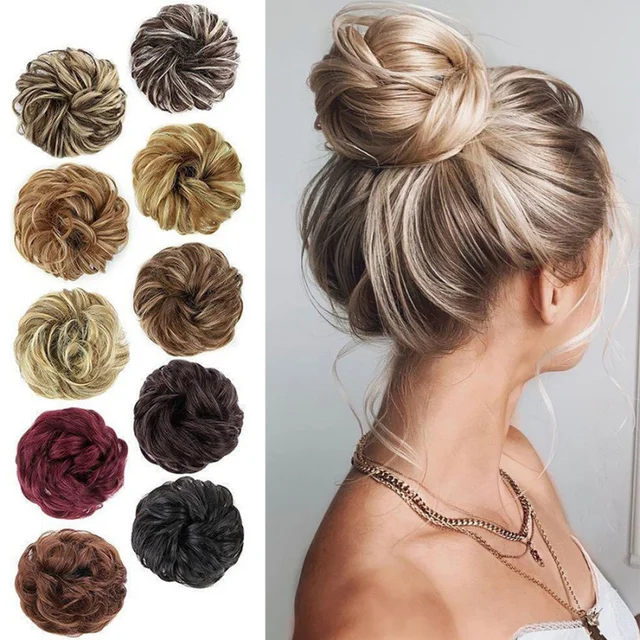 Syntetyczny, potargany kok do włosów, scrunchie, sztuczna gumka do włosów, warkocz, elastyczny dopinany kucyk, kok donut, upięcie do włosów dla kobiet